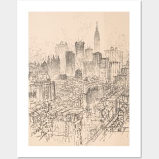 Sketch of a city full of skyscrappers - Architectural Sketch Posters and Art